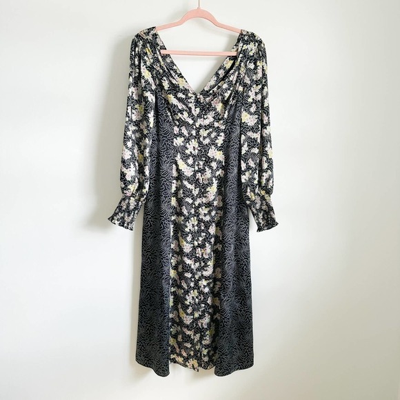Cinq a Sept Black Mixed Floral Jessica Midi Dress sz 2 $425 - Picture 9 of 14